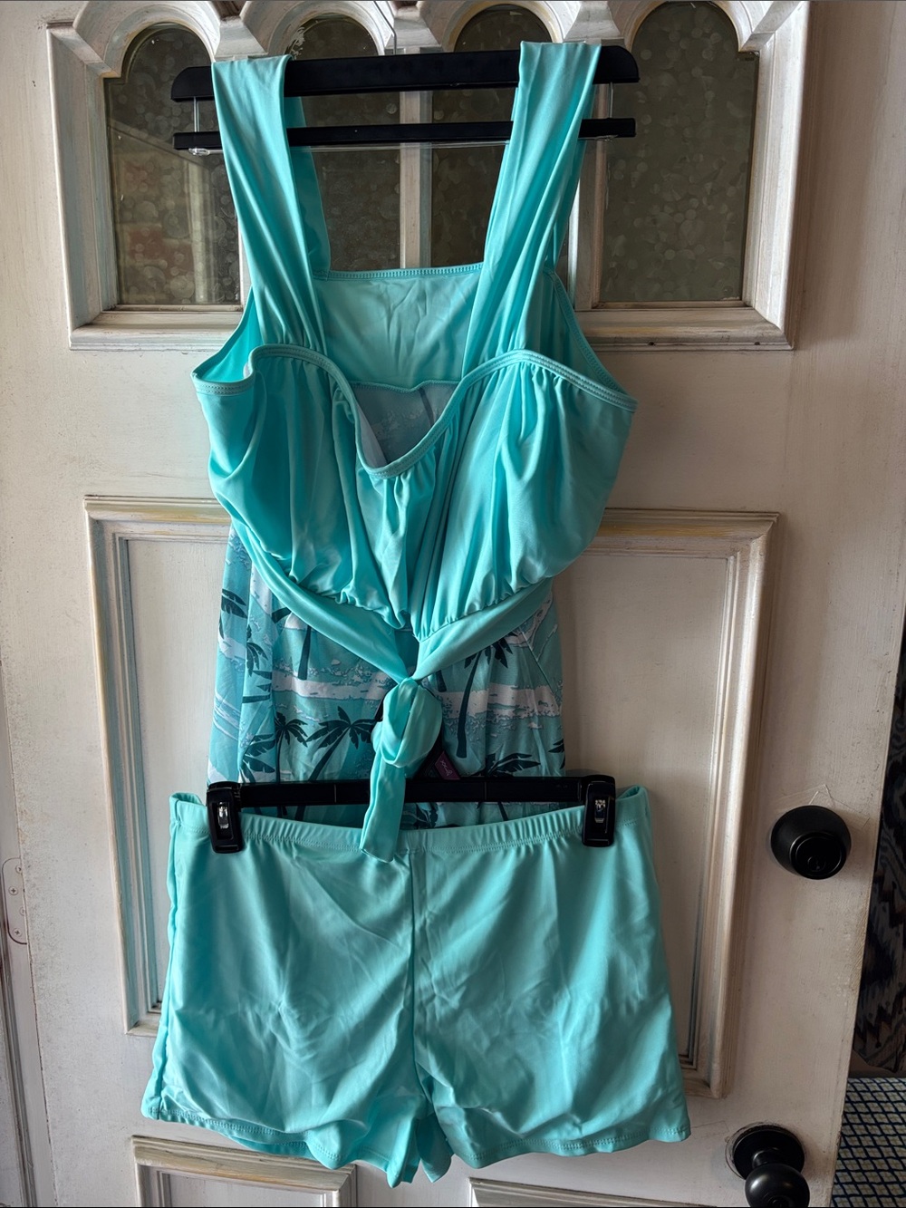 Women's Aqua Tie-Front Tankini with Swim Shorts Plus 3X